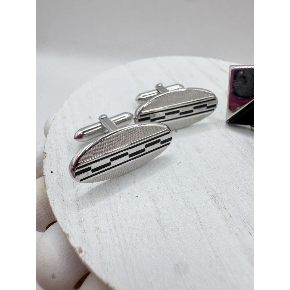 Swank Vtg Black And Silver Tone Cufflinks 2 Pairs MCM Formalwear Prom Wedding